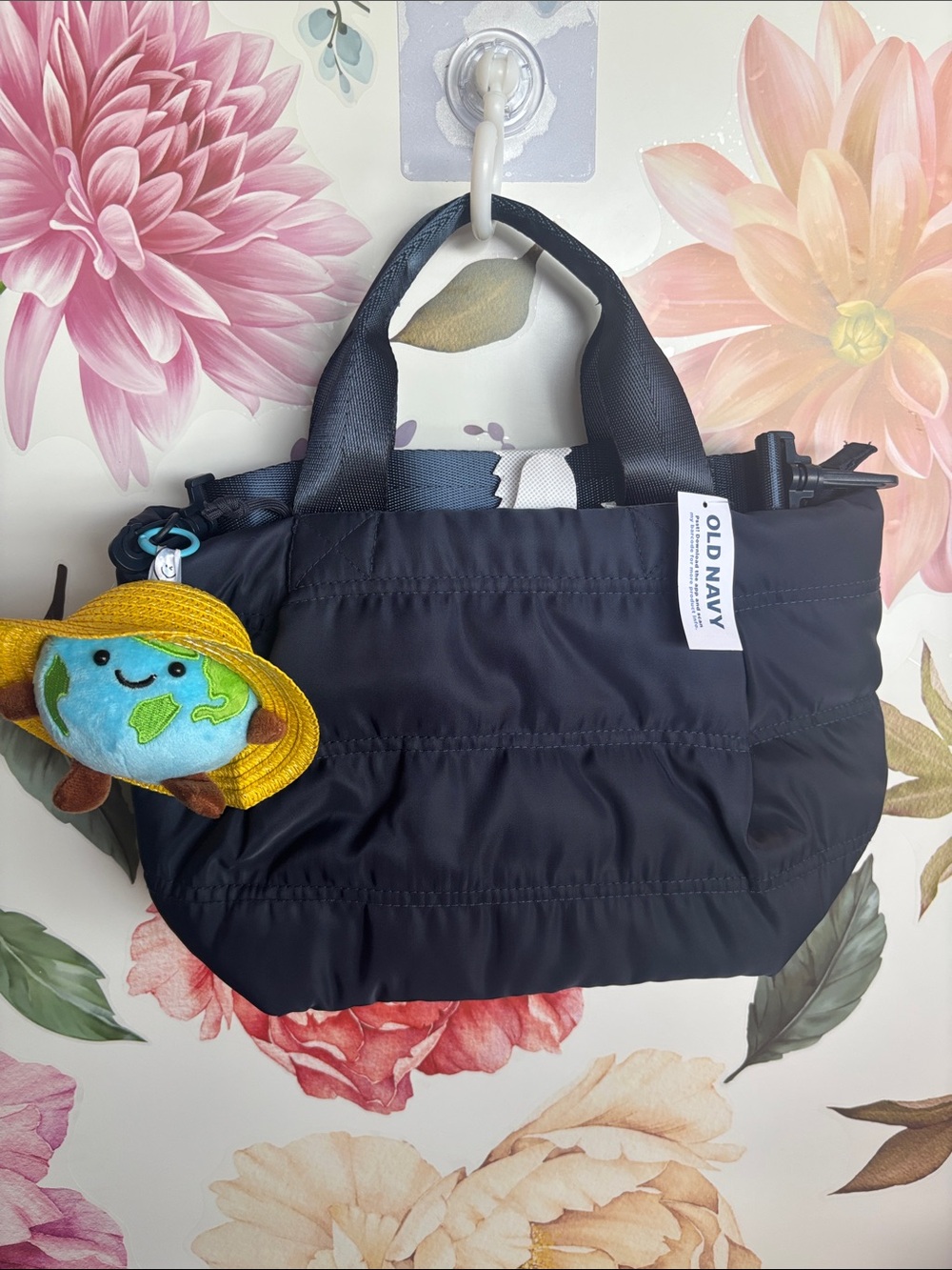 Old Navy Navy Blue Puffer Crossbody with Planet Plush Charm